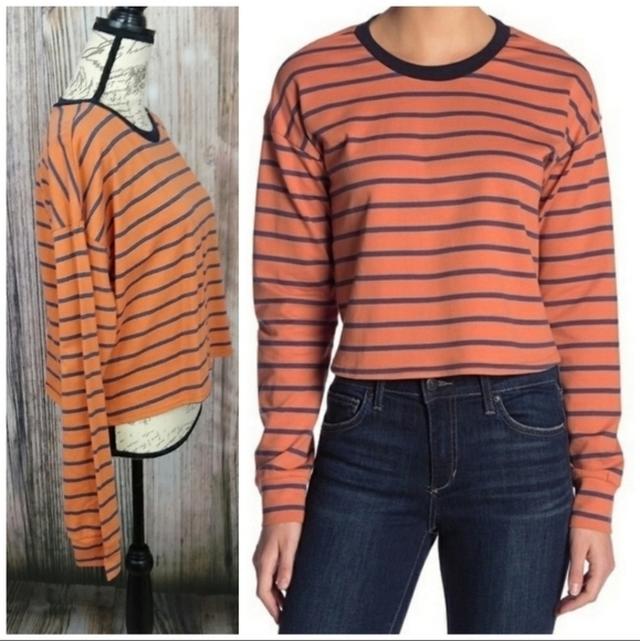 Code x Mode Orange Stripe Crew Neck Long Shirt - Picture 10 of 10